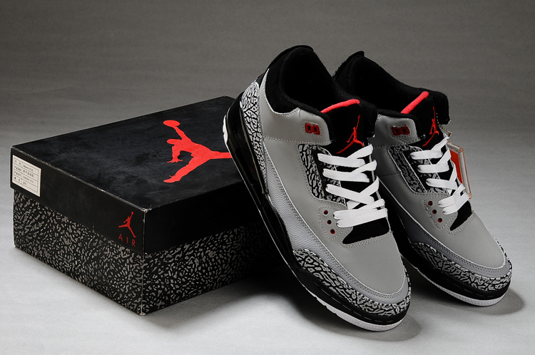 New Air Jordan Retro 3 Grey Black White Shoes