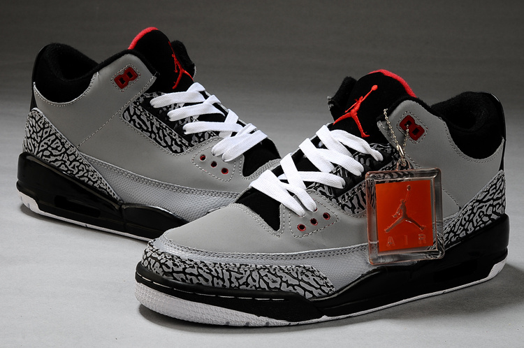 New Air Jordan Retro 3 Grey Black White Shoes - Click Image to Close