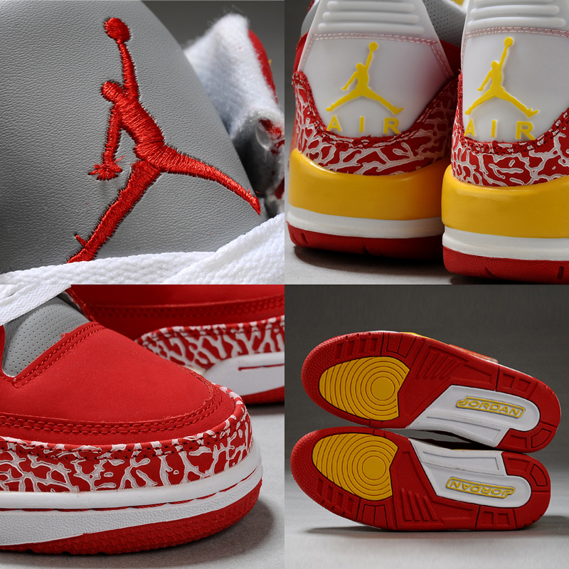 New Air Jordan Retro 3 Red Grey White Shoes - Click Image to Close