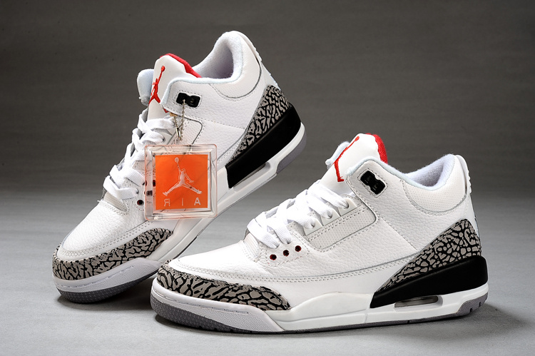 New Air Jordan Retro 3 White Grey Black Shoes - Click Image to Close