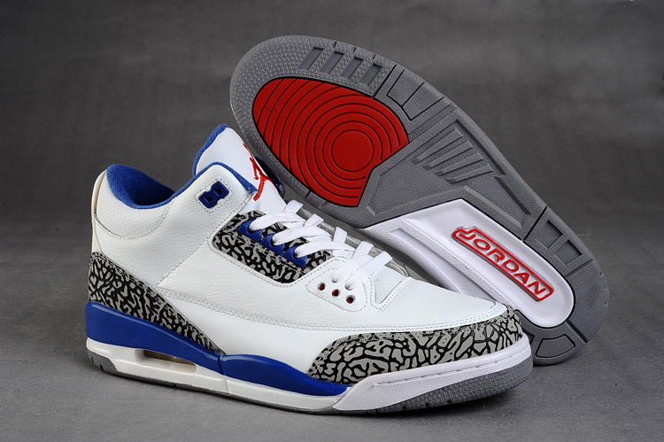 New Air Jordan Retro 3 White Grey Blue Shoes - Click Image to Close