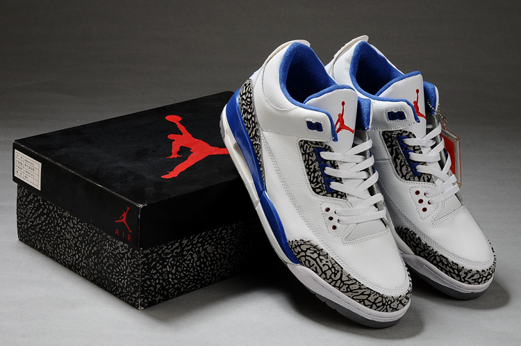 New Air Jordan Retro 3 White Grey Blue Shoes - Click Image to Close