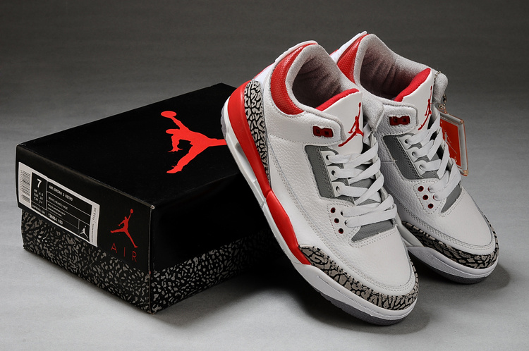 New Air Jordan Retro 3 White Grey Red Shoes