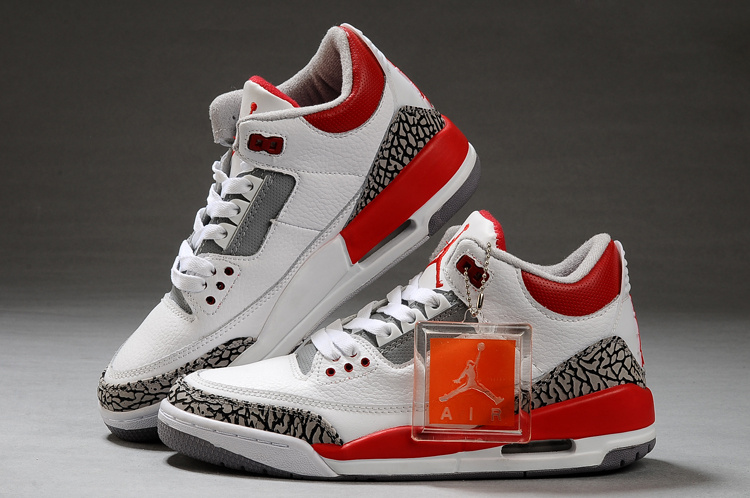 New Air Jordan Retro 3 White Grey Red Shoes