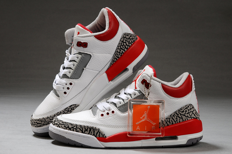 New Air Jordan Retro 3 White Grey Red Shoes - Click Image to Close