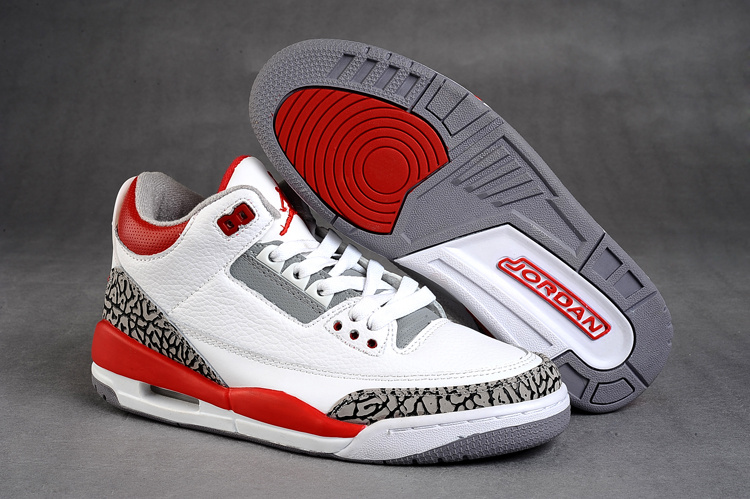 New Air Jordan Retro 3 White Grey Red Shoes