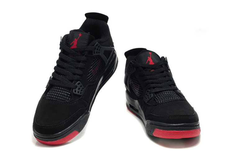 New Air Jordan Retro 4 Black Red Logo Shoes - Click Image to Close