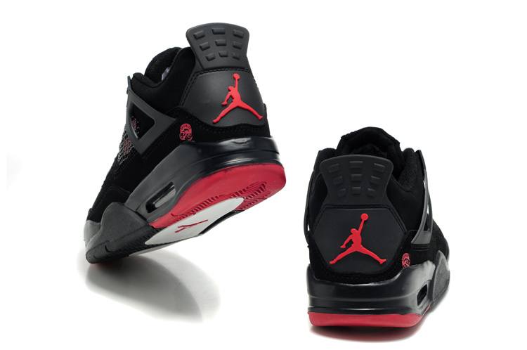 New Air Jordan Retro 4 Black Red Logo Shoes