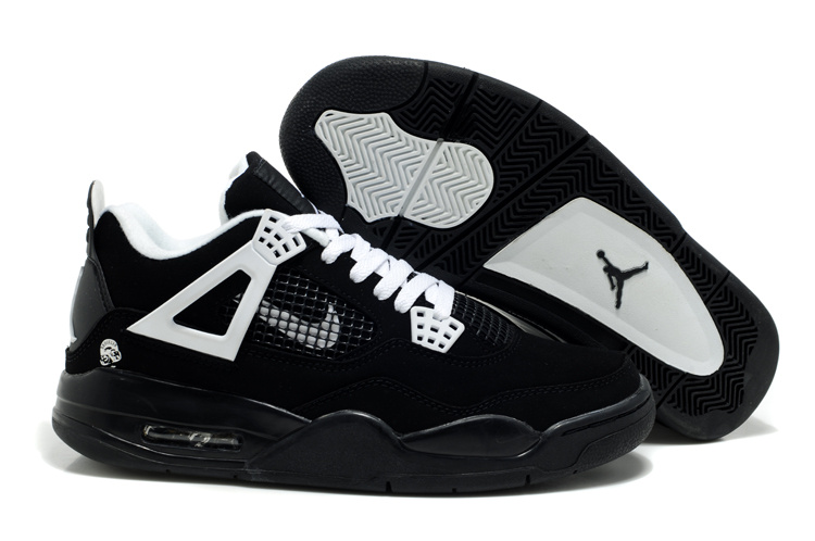 New Air Jordan Retro 4 Black White Logo Shoes - Click Image to Close