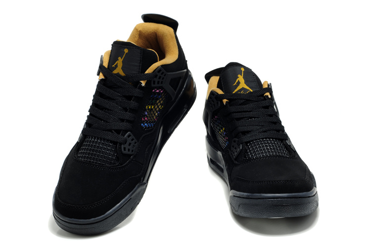New Air Jordan Retro 4 Black White Logo Shoes