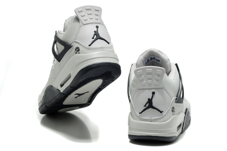 New Air Jordan Retro 4 White Black Logo Shoes