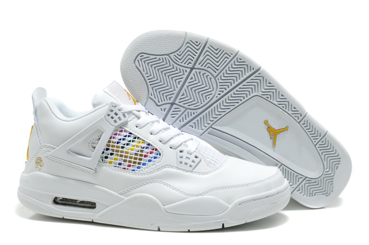 New Air Jordan Retro 4 White Yellow Logo Shoes