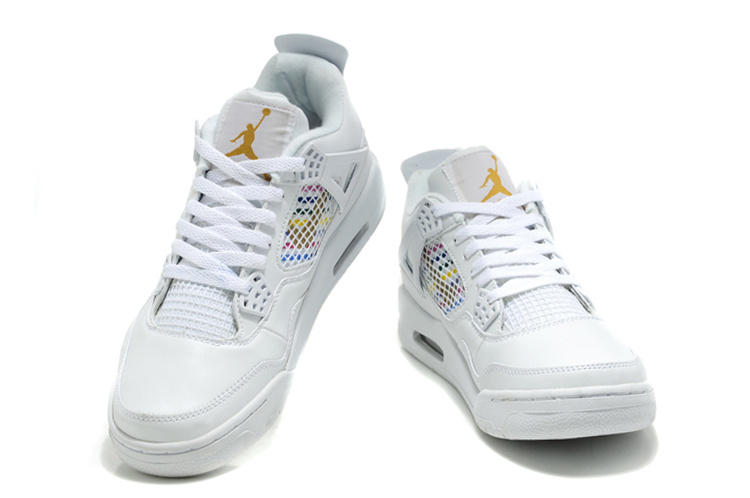 New Air Jordan Retro 4 White Yellow Logo Shoes - Click Image to Close
