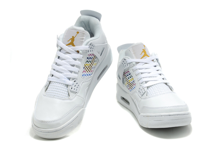 New Air Jordan Retro 4 White Yellow Logo Shoes