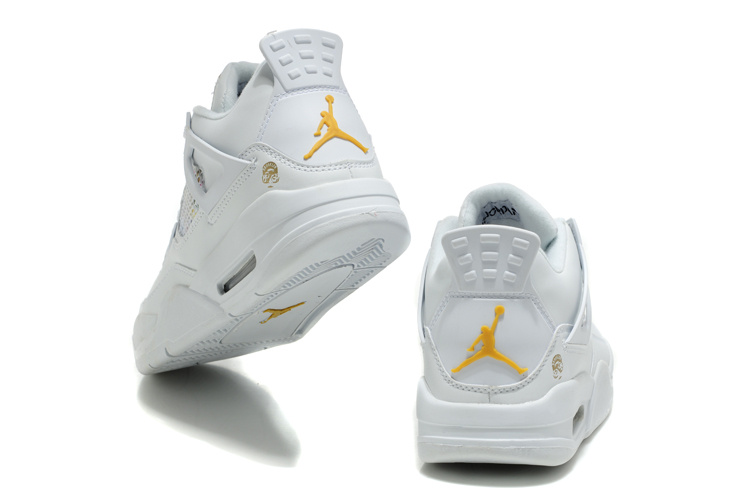 New Air Jordan Retro 4 White Yellow Logo Shoes