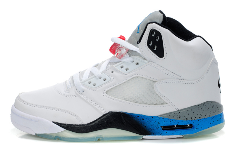 New Air Jordan Retro 5 White Black Blue Shoes