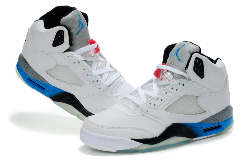 New Air Jordan Retro 5 White Black Blue Shoes