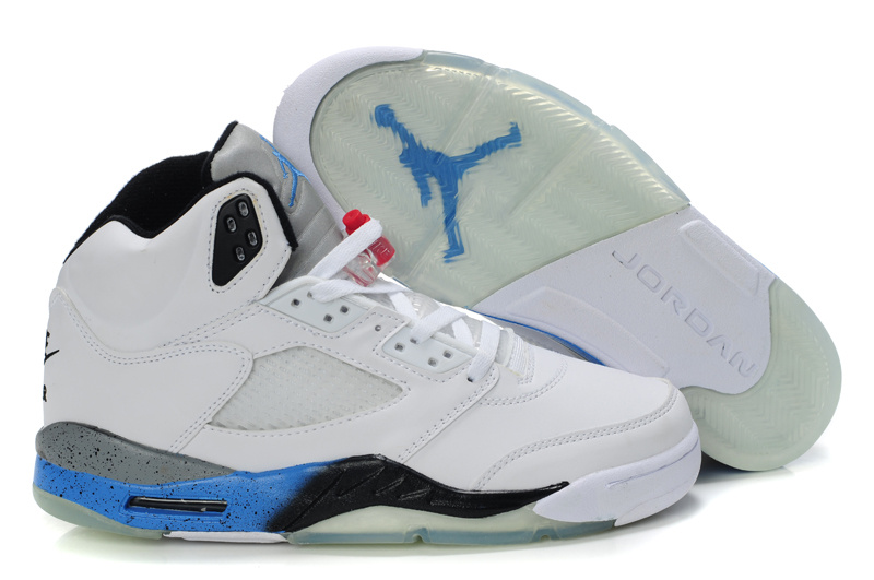 New Air Jordan Retro 5 White Black Blue Shoes