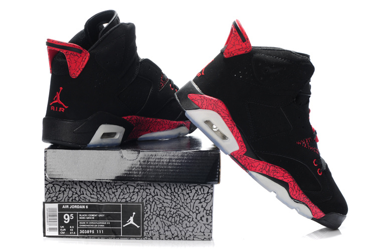 New Air Jordan Retro 6 Black Grey Red Shoes - Click Image to Close