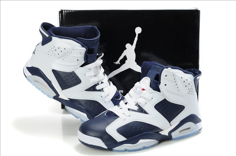 New Air Jordan Retro 6 White Blue Shoes - Click Image to Close