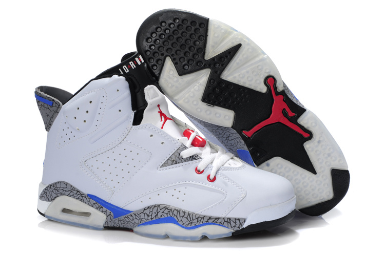 New Air Jordan Retro 6 White Cement Blue Red Shoes - Click Image to Close