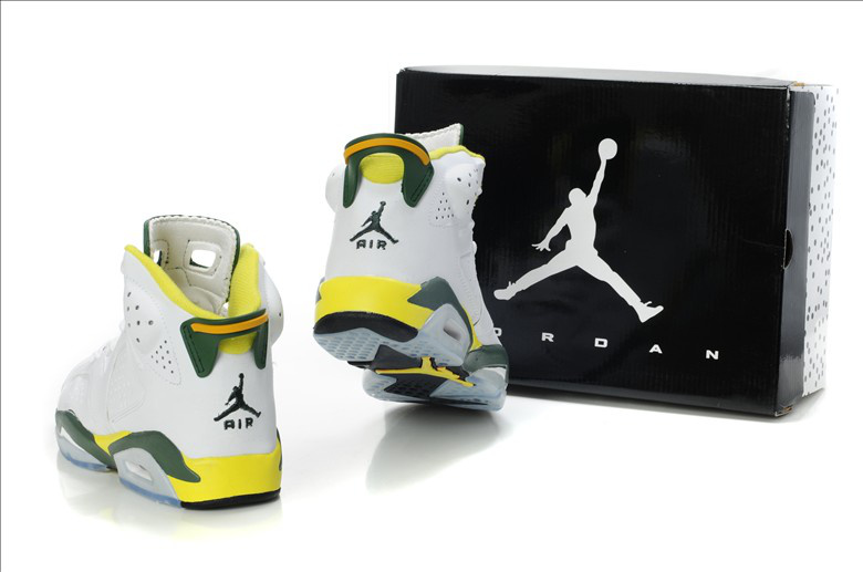 New Air Jordan Retro 6 White Yellow Green Shoes - Click Image to Close