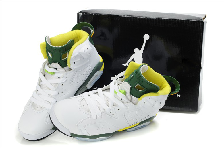 New Air Jordan Retro 6 White Yellow Green Shoes - Click Image to Close