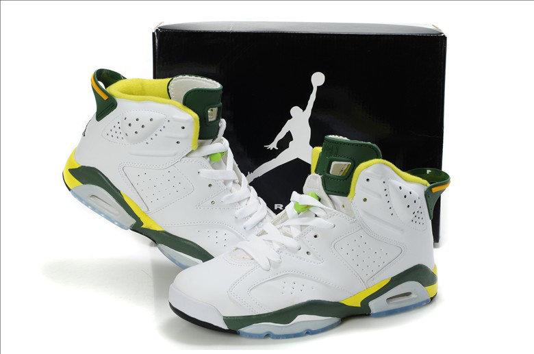 New Air Jordan Retro 6 White Yellow Green Shoes - Click Image to Close