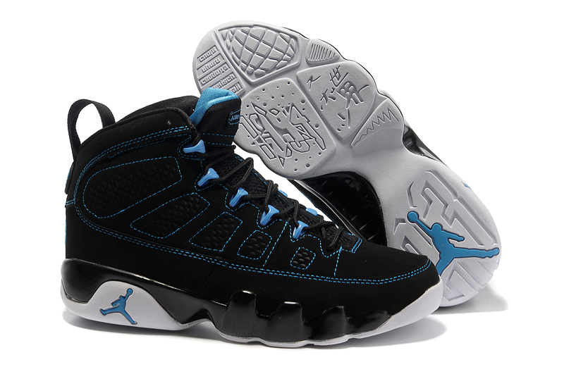 New Air Jordan Retro 9 Black White Blue Shoes - Click Image to Close