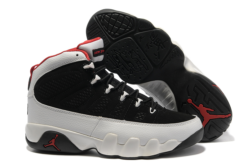 New Air Jordan Retro 9 Black White Red Shoes - Click Image to Close