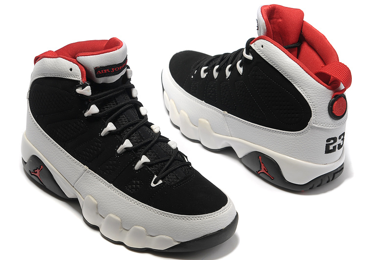 New Air Jordan Retro 9 Black White Red Shoes - Click Image to Close