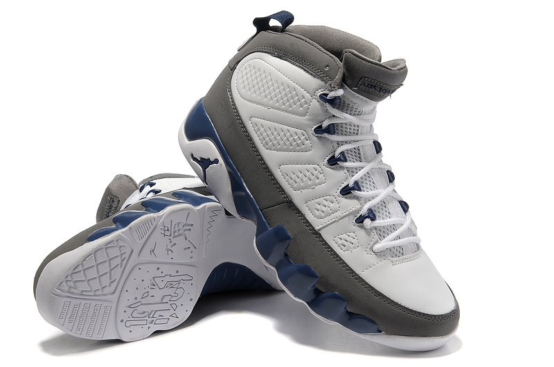 New Air Jordan Retro 9 White Grey Blue Shoes