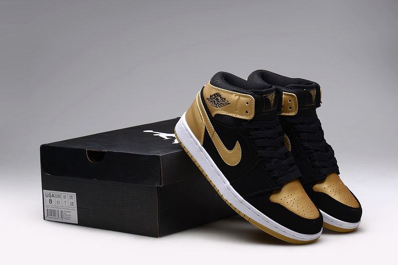 New Jordan 1 Retro Anthony Black Gold Shoes - Click Image to Close