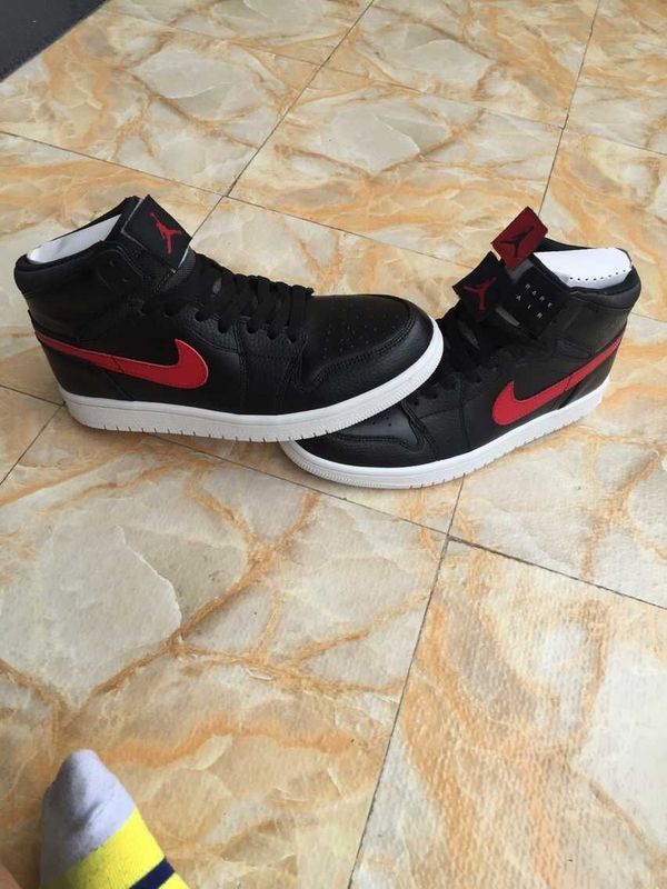 2015 Air Jordan 1 Retro Black Red Swoosh Logo Shoes