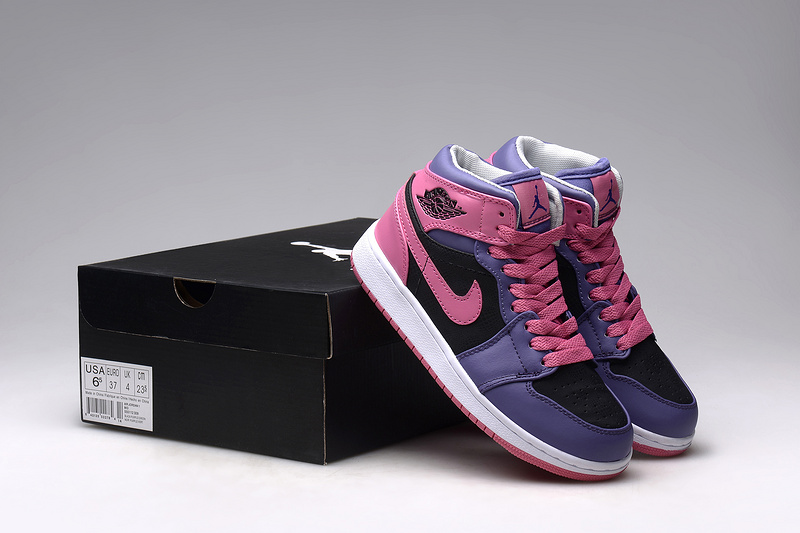 New Jordan 1 Retro Pink Blue Black Shoes For Women
