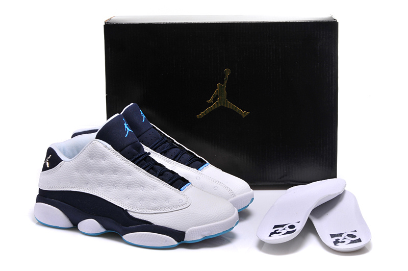 2015 Air Jordan 13 GS Low White Blue Shoes For Women - Click Image to Close