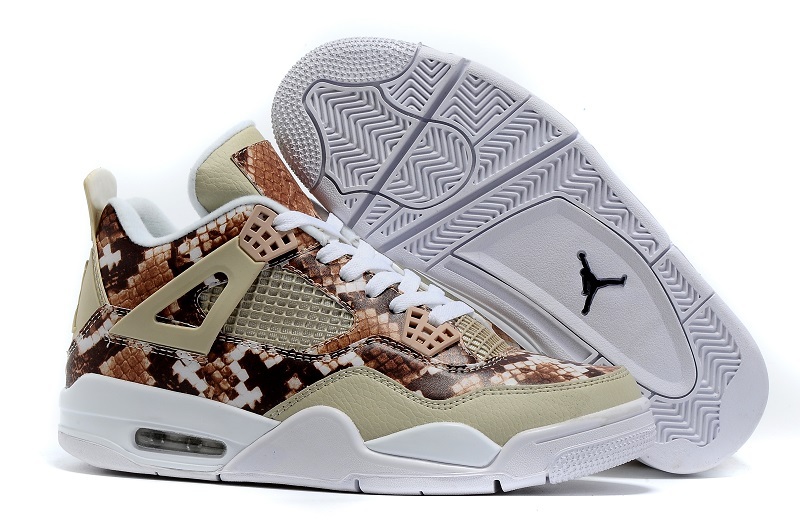 2016 Air Jordan 4 Retro Snake Skin White Coffe Shoes - Click Image to Close