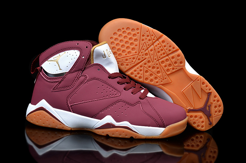 New Jordan 7 Wine Red White Orange Shoes For Women