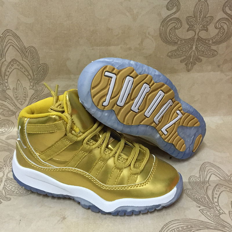 2017 Kids Air Jordan 11 Gold White Shoes