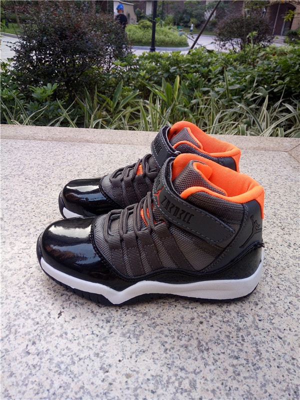 2016 Kids Air Jordan 11 Magic Black Orange White Shoes