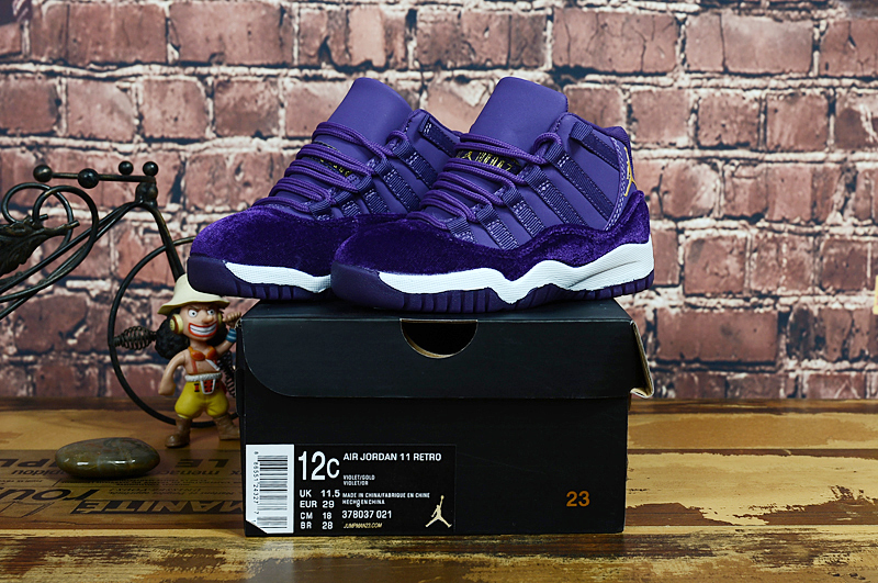 2017 Jordan 11 Retro Kids Velvet Purple Shoes