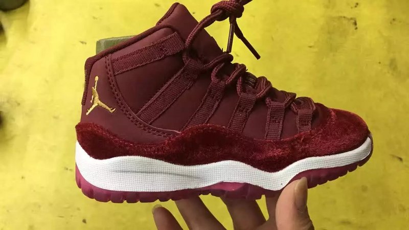 2017 Kid's Jordan 11 Retro Velvet Wine Red Gold Shoes - Click Image to Close