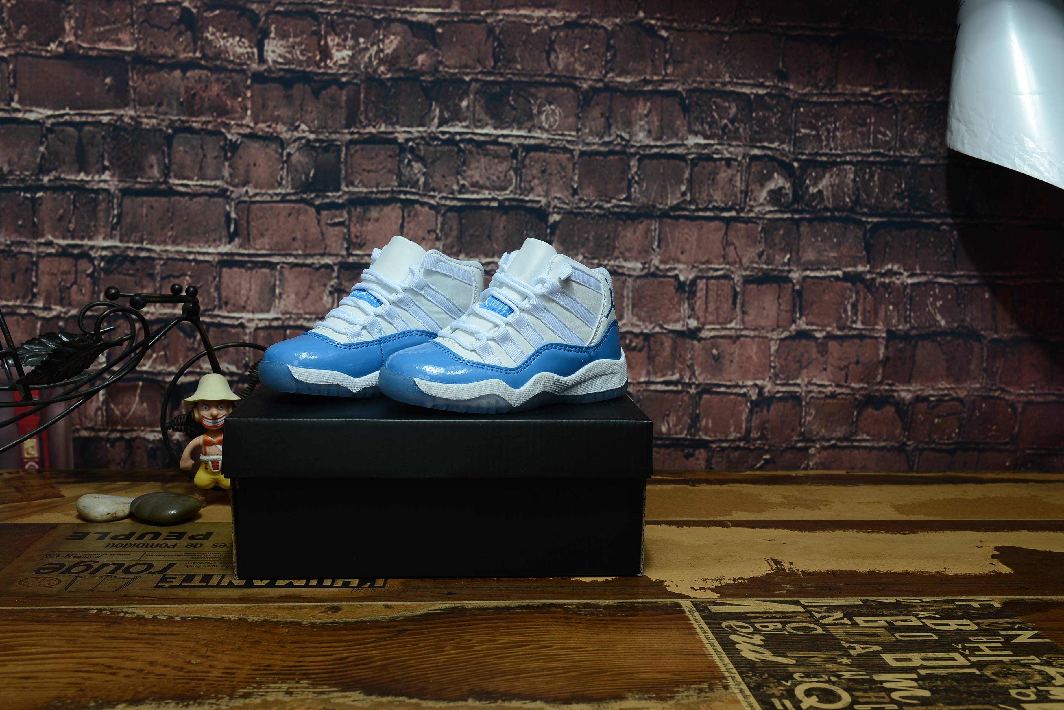 2017 Jordan 11 Retro Kids White Light Blue Shoes