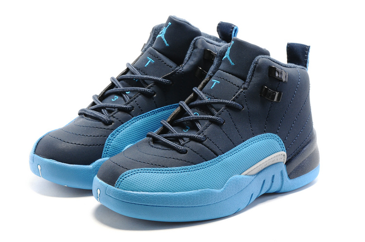 2016 Kids Jordan 12 Blue Shoes