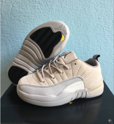 2017 Kids Air Jordan 12 Low Beige Grey Shoes