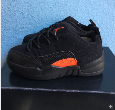 2017 Kids Air Jordan 12 Low Black Orange Shoes