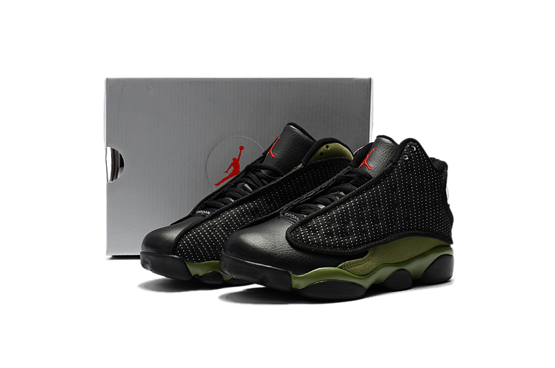 Kids' 2017 Air Jordan 13 Black Green Shoes - Click Image to Close