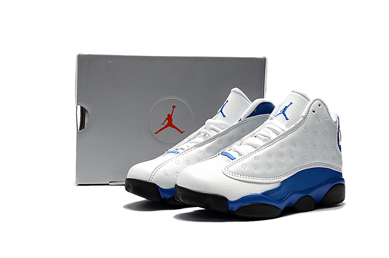 Kids' 2017 Air Jordan 13 White Blue Black Shoes - Click Image to Close