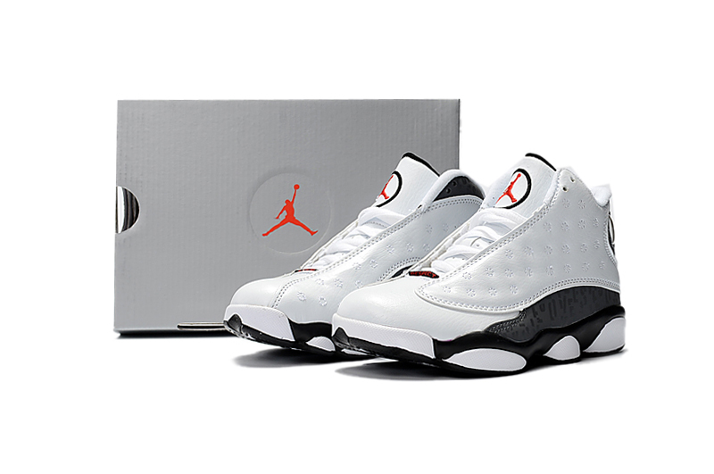 Kids' 2017 Air Jordan 13 White Grey Black Shoes - Click Image to Close