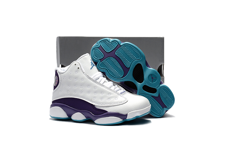 Kids' 2017 Air Jordan 13 White Purple Shoes